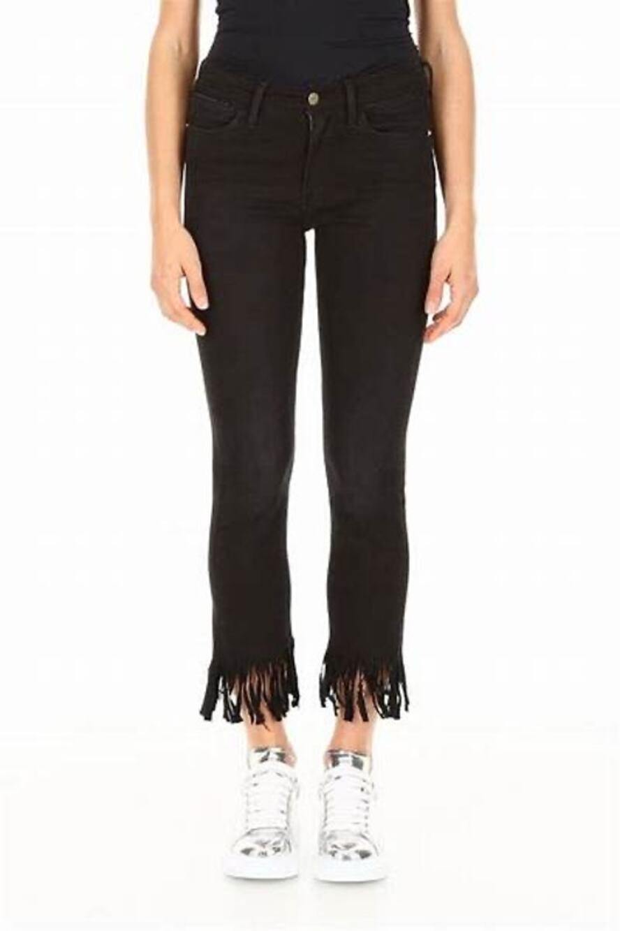 Frame Le High Straight Fringe Hem Noir Black Jeans Size 28
